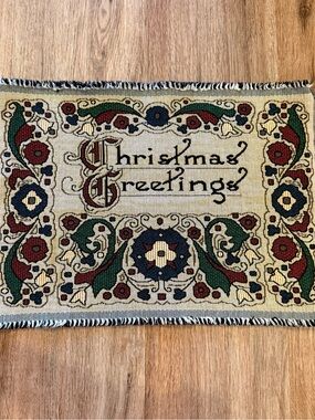 Vintage Table Place Mats Christmas Greetings Holiday Linens Decoration Set Of 4